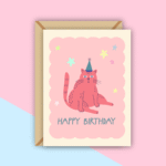 Pink Birthday Cat Greeting Card