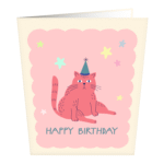 Pink Birthday Cat Greeting Card