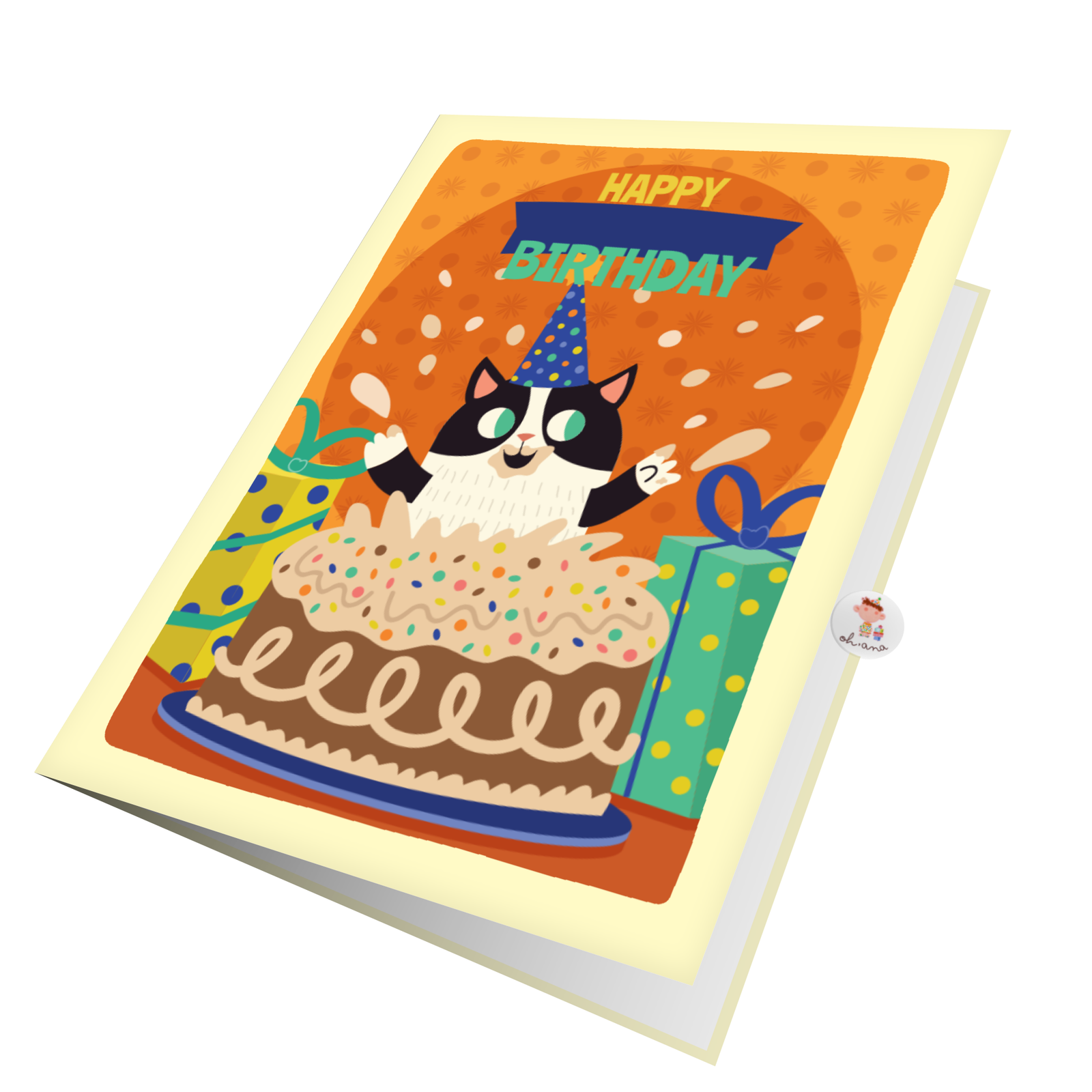 Cat With Cake Greeting Card