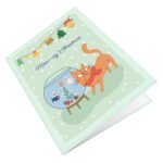 Xmas Cat and Fishes Greeting Card